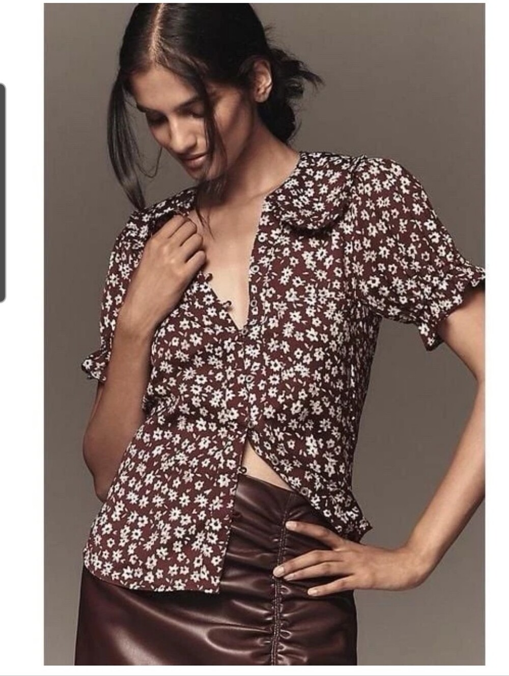 Anthropology Pilcro Burgundy and White Floral Button-Up Blouse